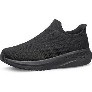 🆕Women Black Slip On Walking Shoes Flat Lightweight Breathable Casual Sneakers